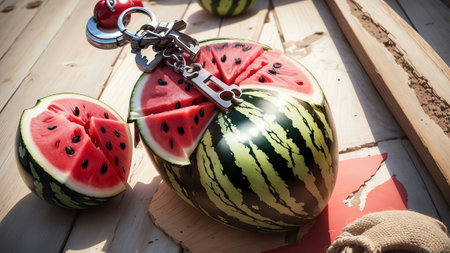 Celebrate National Watermelon Day with this Juicy Watermelon Keychain. AI Generated.の素材