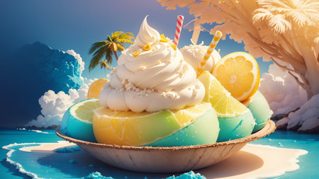 Delightful Coconut Ice Cream Illustration for National Pina Colada Day. AI Generated.の素材
