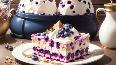 Indulge in a Mouthwatering Blueberry Parfait on National Blueberry Day. AI Generated.の素材