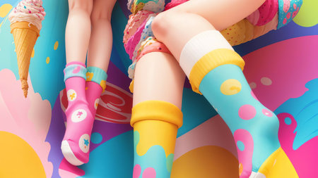 Vibrant Ice Cream Cone Socks A Sweet Celebration. AI Generated.の素材