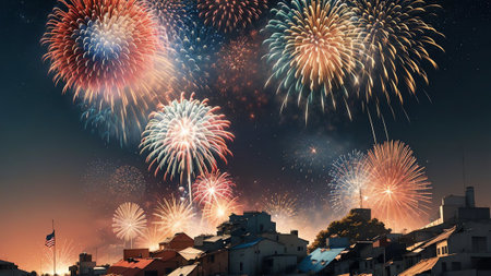 Proudly United Stars and Stripes Soar on Independence Day. AI Generated.の素材