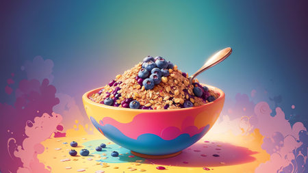Delightful Blueberry Oatmeal Bliss. AI Generated.の素材