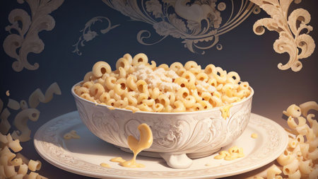 A Sophisticated Tribute to National Mac and Cheese Day with Cauliflower and Macaroni. AI Generated.の素材
