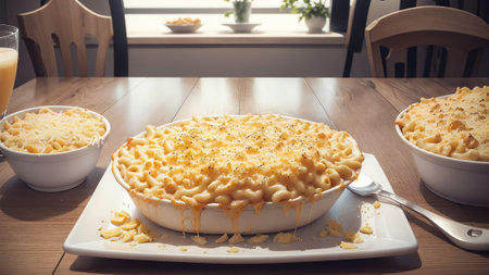 Parmesan Perfection Celebrating National Mac and Cheese Day with a Cheesy Delight. AI Generated.の素材