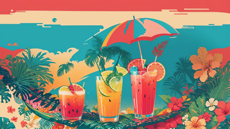 Tropical Watermelon Cocktail Paradise. AI Generated.の素材