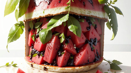 Fresh and Colorful Watermelon Salad Delight. AI Generated.の素材