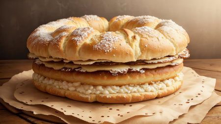 The Irresistible Crave A Mouthwatering Capture of a Freshly Baked Soft Pretzel on National Junk Food Day. AI Generated.の素材