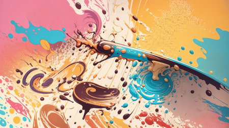 Whimsical Coffee Spoon Swirls A Pop Art Celebration of National Coffee Milkshake Day. AI Generated.の素材