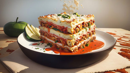 Vibrant and Flavorful Modern Illustration of Zucchini in a Delectable Lasagna. AI Generated.の素材