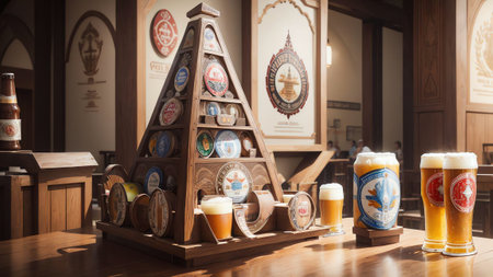 Raising the Bar International Beer Day Paper Art Tower AI Generated.の素材