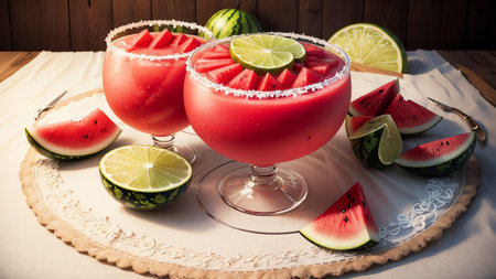 Stitching the Flavors A Vibrant Embroidery Celebrating the Watermelon Margarita on National Watermelon Day AI Generated.の素材