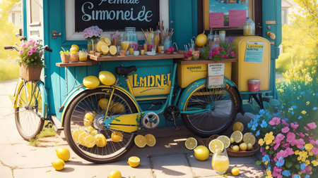 Threaded Refreshment Embroidery Art Celebrating National Lemonade Day AI Generated.の素材