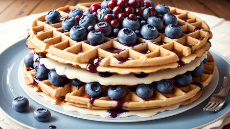Berry Bliss Blueberries on National Waffle Day AI Generated.の素材