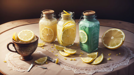 Stitching Citrus Joy Celebrating National Lemon Juice Day with an Embroidered Lemonade Carton AI Generated.の素材