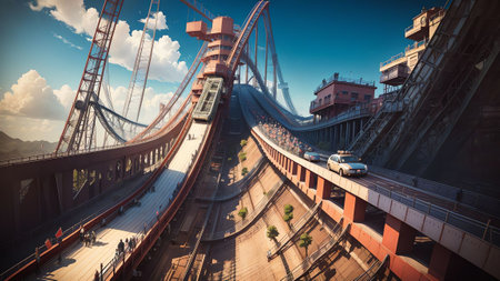 Artistic Brakes Celebrating National Roller Coaster Day with Intricate Paper Craftsmanship AI Generated.の素材