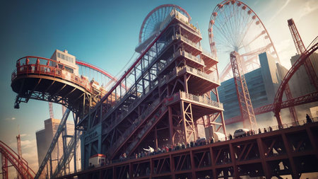 Thrills and Colors National Roller Coaster Day Celebration AI Generated.の素材