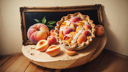 Brushstrokes of Flavor Immersing in National Peach Pie Day through Oil Paint AI Generated.の素材