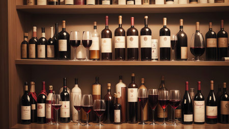 Elegant Wine Bottle Dispenser A Celebration of National Red Wine Day AI Generated.の素材