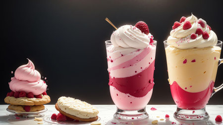 Berry Bliss Raspberry Ice Cream Sandwich Painting AI Generated.の素材