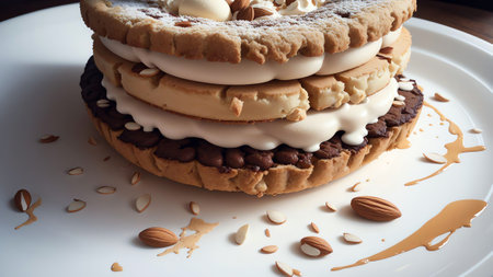Crunchy Delight Almond Ice Cream Sandwich on National Ice Cream Sandwich Day AI Generated.の素材