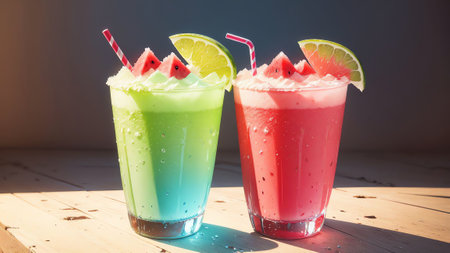 Cool and Refreshing Savoring National Watermelon Day with a Watermelon Slushie AI Generated.の素材