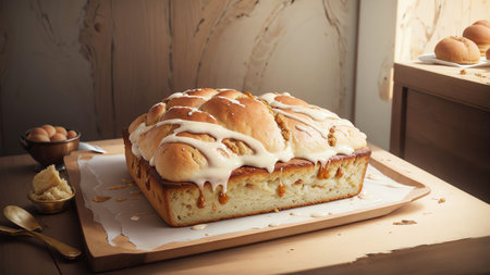 Golden Delight A Scrumptious Portrait of Peach Bread AI Generated.の素材