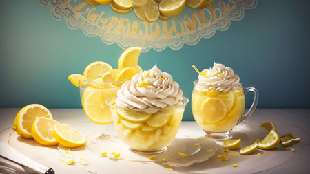 Sweet Citrus Treat Lemonade Cupcake Illustration for National Lemon Juice Day AI Generated.の素材