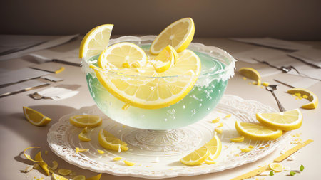 Paper Delicacy National Lemon Juice Day Celebration with a Lemonade Jelly Paper Art AI Generated.の素材