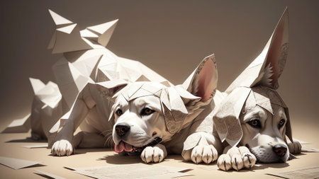 Paper Pups Honoring National Dog Day with Delicate Dog Ear Cleaner Art AI Generated.の素材