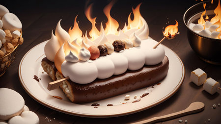 Whimsical Marshmallow Hot Dog A Sweet Twist for National Toasted Marshmallow Day AI Generated.の素材
