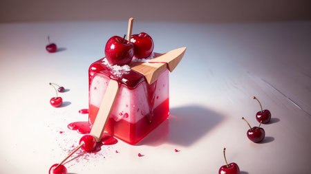 Cooling Sensation Ice Cubes on National Cherry Popsicle Day AI Generated.の素材