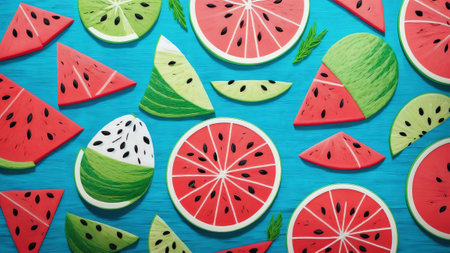 Beachside Bliss Celebrating National Watermelon Day with a Watermelon Beach Towel AI Generated.の素材