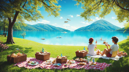 Paper Picnic Paradise Embracing Laziness on National Lazy Day AI Generated.の素材