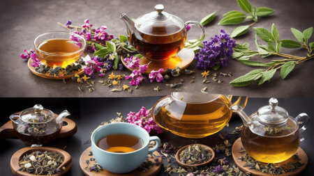 Sip and Unwind Experience Bliss with the Relaxing Herbal Tea Blend AI Generated.の素材