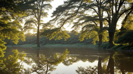 Morning Tranquility Embracing Laziness on National Lazy Day AI Generated.の素材