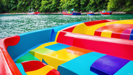 Vibrant Boat Ride on National Lazy Day AI Generated.の素材