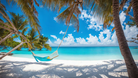 Seaside Bliss A Tropical Getaway in a Beach Hammock AI Generated.の素材