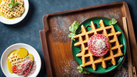 Fiery Fusion Wasabi Waffle Extravaganza on National Waffle Day AI Generated.の素材