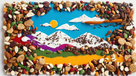 Nature s Companion A Trekking Pole Amidst a Tapestry of Trail Mix AI Generated.の素材