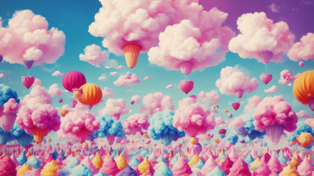 Fluffy Dreams Celebrating National Just Because Day with Whimsical Cotton Candy AI Generated.の素材