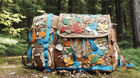 Paper Trail A Whimsical Backpack Overflowing with Trail Mix Treasures AI Generated.の素材