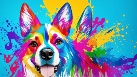 Colorful Feasts Celebrating National Dog Appreciation Day with a Spray Art Dog Bowl AI Generated.の素材
