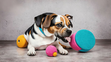 Playful Pop Art Dog Toy Celebrating National Dog Appreciation Day AI Generated.の素材