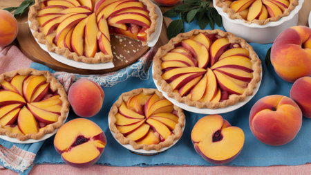 Peachy Delights Celebrating National Peach Pie Day with a Vibrant Apron AI Generated.の素材