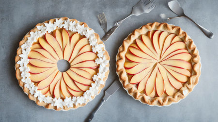 Cutting Perfection A Paper Art Sculpture of a Pastry Cutter Crafting a Peach Pie on National Peach Pie Day AI Generated.の素材