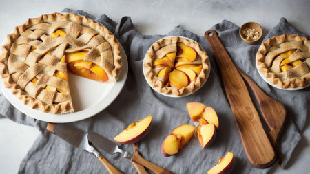 Weighted Perfection Celebrating National Peach Pie Day with Artful Pie Weights AI Generated.の素材