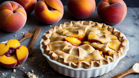 Peachy Delight Capturing the Essence of National Peach Pie Day AI Generated.の素材