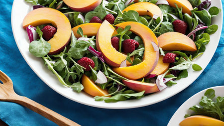 Fresh and Flavorful A Vibrant Peach Salad to Satisfy Your Taste Buds AI Generated.の素材