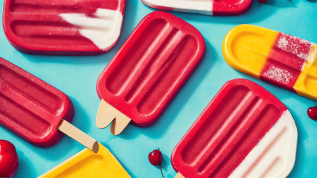 A Sweet Adventure Celebrating National Cherry Popsicle Day AI Generated.の素材