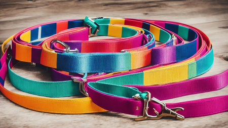 Ribbon Tails Embracing National Dog Day with a Playful Leash Illustration AI Generated.の素材